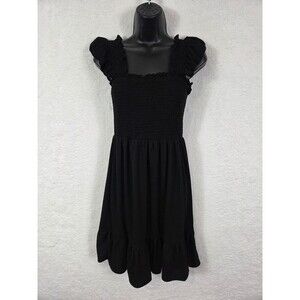 Womens Smocked Ruffle Strap Dress S Black Milkmaid Peasant Sundress Ruffle Hem